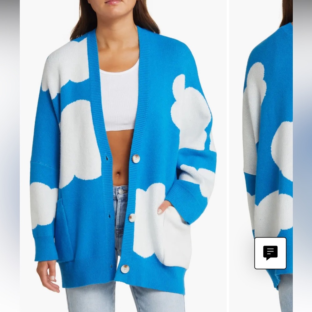 Dressed in LaLa In the Clouds Blue&White Oversized Cardigan: Bright and Soft!